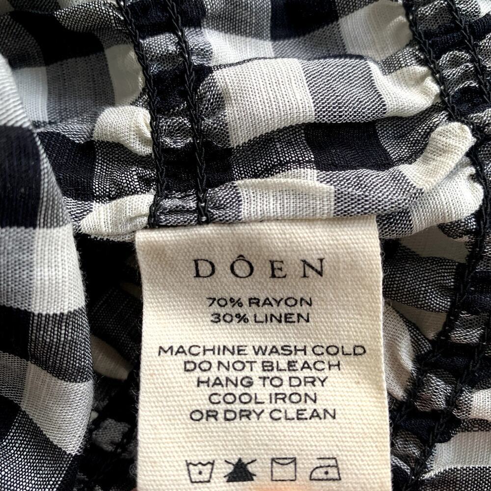 Doen Rizzo Linen Smocked Boat Neck Short Puff Sleeve Mini Dress Marilyn Gingham - Picture 13 of 16